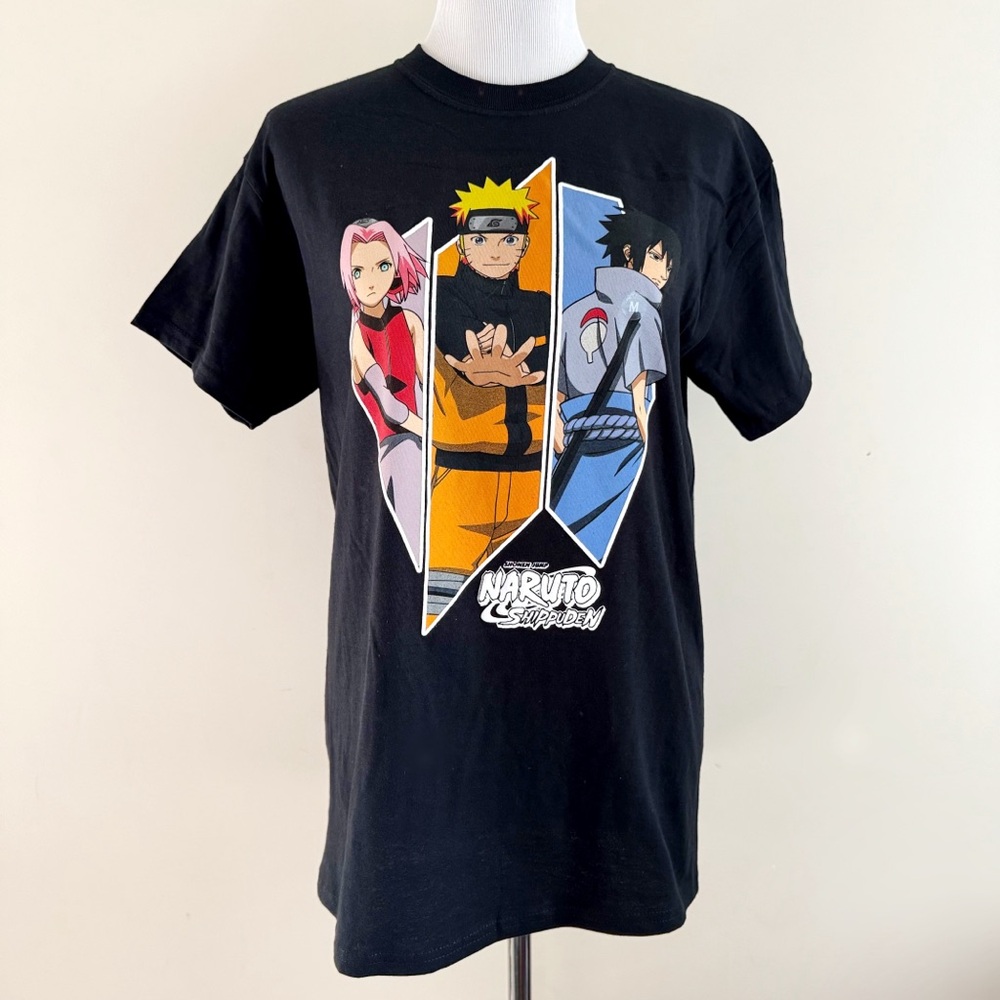 Naruto Shippuden T-Shirt Mens Medium Shirt Anime Cartoon Sakura Sasuke Black Tee